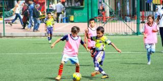 Children playing soccer