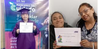 Rosaura y Luz Mireya, beneficiarias cursos de Manzanas del Cuidado 