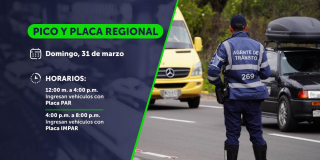 ¡Ojo! Este domingo 31 de marzo hay pico y placa regional para entrar a Bogotá 
