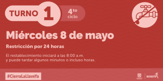 Cuarto ciclo de racionamiento de agua Bogotá barrios con turno uno 8 de mayo