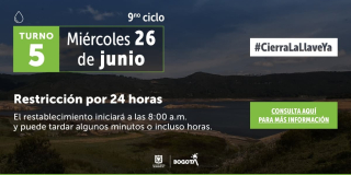 Racionamiento de agua en Bogotá para el miércoles 26 de junio 2024 