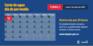 Racionamiento de agua en Bogotá lunes 1 de julio de 2024 turno uno