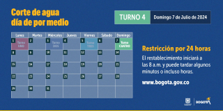 Racionamiento de agua en Bogotá para el domingo 7 de julio 2024 