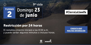 Racionamiento de agua en Bogotá y Cota domingo 23 de junio 2024