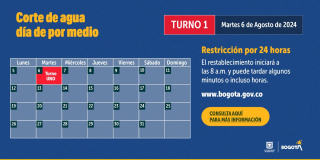 Racionamiento de agua en Bogotá martes 6 de agosto 2024 