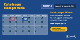 Racionamiento de agua en Bogotá y Cota jueves 8 de agosto de 2024 