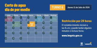 Racionamiento de agua en Bogotá para el jueves 11 de julio de 2024 