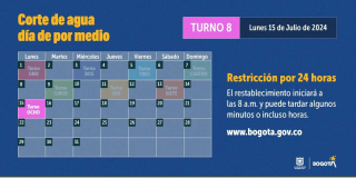 Racionamiento de agua en Bogotá para el lunes 15 de julio de 2024 
