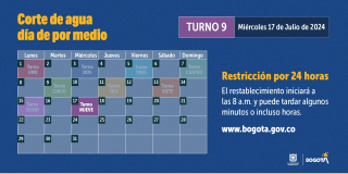 Racionamiento de agua en Bogotá para miércoles 17 de julio de 2024 