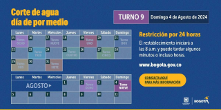 Racionamiento de agua en Bogotá, Cajicá y otros domingo 4 de agosto