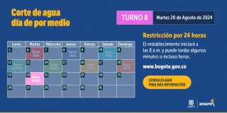 Racionamiento de agua en Bogotá y La Calera martes 20 de agosto 2024 