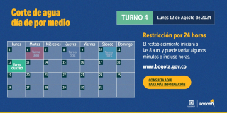 Racionamiento de agua en Bogotá y Soacha lunes 12 de agosto de 2024 