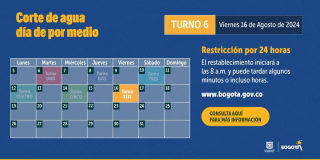 Racionamiento de agua en Bogotá y Soacha viernes 16 de agosto de 2024