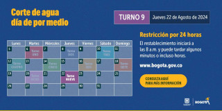 Racionamiento de agua en Bogotá, Chía, Sopó jueves 22 de agosto 2024 