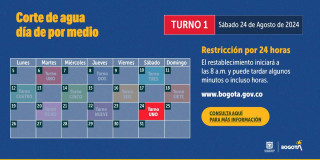 Racionamiento de agua en Bogotá sábado 24 de agosto 2024 