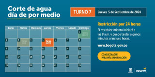Racionamiento de agua en Bogotá y Funza jueves 5 de septiembre 2024