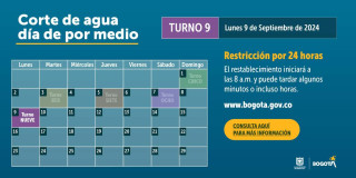 Racionamiento de agua en Bogotá, Chía, Sopó lunes 9 de septiembre 2024