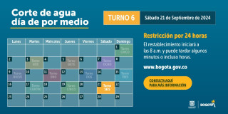 Racionamiento de agua Bogotá y Soacha sábado 21 de septiembre 2024 