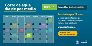 Racionamiento de agua en Bogotá jueves 19 de septiembre 2024