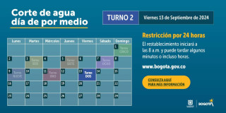 Racionamiento de agua en Bogotá y Cota viernes 13 de septiembre 2024 