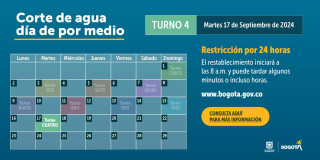 Racionamiento de agua en Bogotá y Soacha martes 17 de septiembre 2024