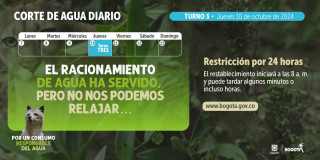 Racionamiento de agua en Bogotá jueves 10 de octubre de 2024 