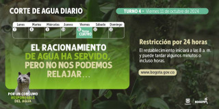 Racionamiento de agua en Bogotá y Soacha viernes 11 de octubre 2024 