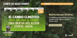 Racionamiento de agua Bogotá y Soacha domingo 13 de octubre 2024 