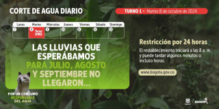 Racionamiento de agua en Bogotá para el martes 8 de octubre de 2024 