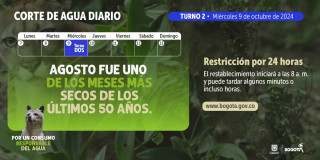 Racionamiento de agua en Bogotá y Cota miércoles 9 de octubre 2024 