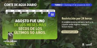 Racionamiento de agua en Bogotá y Cota domingo 27 de octubre 2024 
