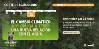 Racionamiento de agua Bogotá y Soacha jueves 31 de octubre 2024 