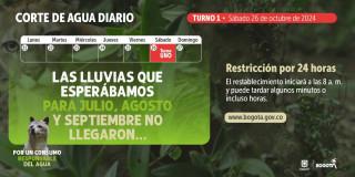 Racionamiento de agua en Bogotá sábado 26 de octubre de 2024 
