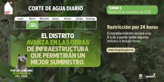Racionamiento de agua en Bogotá para el martes 26 de noviembre 2024 