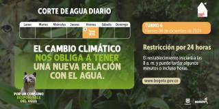 Racionamiento de agua en Bogotá y Soacha viernes 6 de diciembre 2024