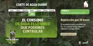 Racionamiento de agua en Bogotá jueves 5 de diciembre 2024 