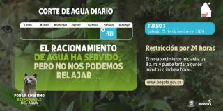 Racionamiento de agua en Bogotá sábado 21 de diciembre de 2024 