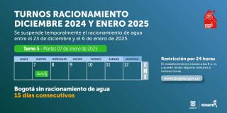 Racionamiento de agua en Bogotá para el martes 7 de enero de 2025 