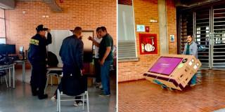 Foto de entrega de televisores y otros elementos tecnológicos a colegios de Kennedy