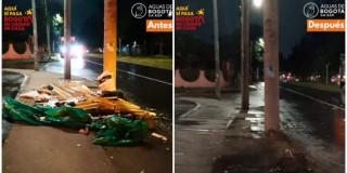 Foto antes y despues de la jornada de limpieza en localidades de Bogotá