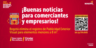 Pieza visual que indica que los visos de hasta 8 metros cuadrados ya no necesitan registro en Bogotá