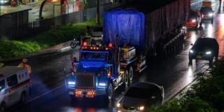 Uno de los vagones del segundo tren de la Línea 1 del Metro de Bogotá durante su ingreso a la capital.