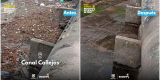 Foto que muestra el antes y después de la jornada de limpieza del Canal Callejas