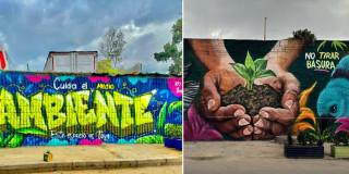 Fotos de murales, grafitis y materas en puntos recuperados de arrojo de basuras en Bogotá