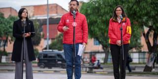 Rueda de prensa El alcalde mayor de Bogotá, Carlos Fernando Galán, junto a la secretaria de Movilidad, Claudia Díaz, y la secretaria de Hacienda, Ana María Cadena