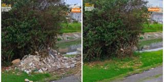 Foto que muestra antes y después de la jornada de limpieza en Bogotá