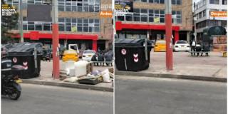 Foto que muestra antes y después de jornada de recolección de residuos en Bogotá