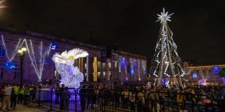 Foto que muestra un arbol navideño con luces