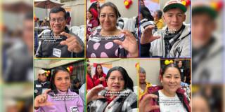 Foto que muestra seis familias beneficiarias de la Caja de la Vivienda Popular