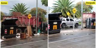 Foto que muestra antes y después de jornada de recolección de residuos en Bogotá
